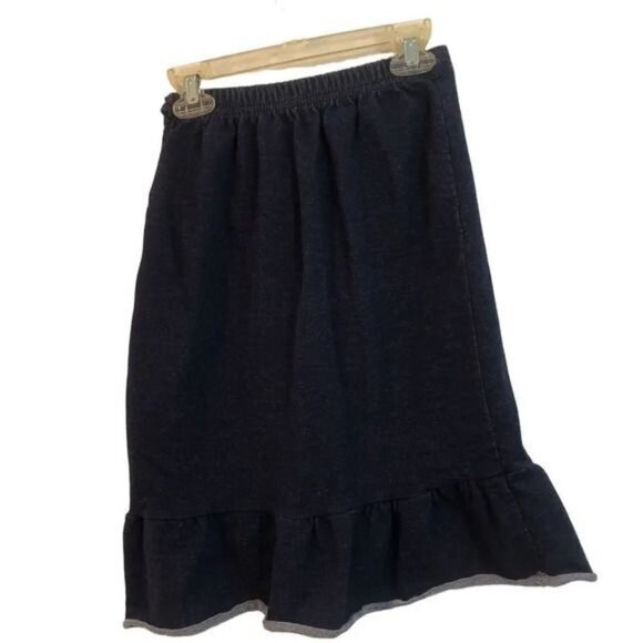 Ruffle Hem Knit Skirt - Knee Length Dark Blue Casual Everyday - Picture 4 of 7